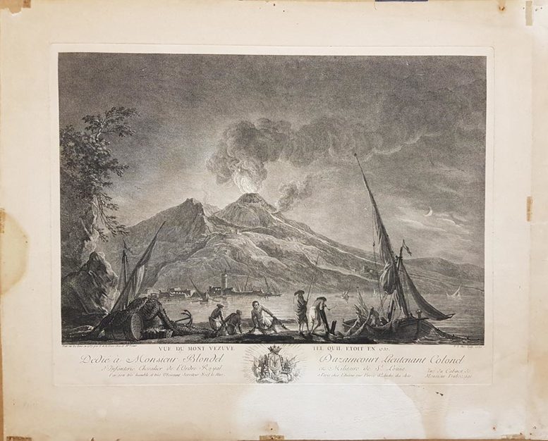 Stampa antica di de Lacroix sul Vesuvio