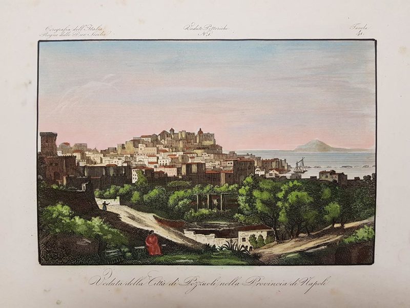 Stampa antica di Attilio Zuccagni Orlandini su Pozzuoli