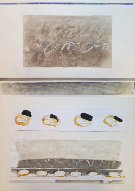 Opera di Guglielmo Longobardo “Teca”, tecnica mista su carta 100x70 cm del 1987