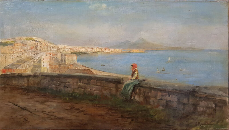 Dipinto originale di Eduardo Monteforte, "Veduta del golfo di Napoli"