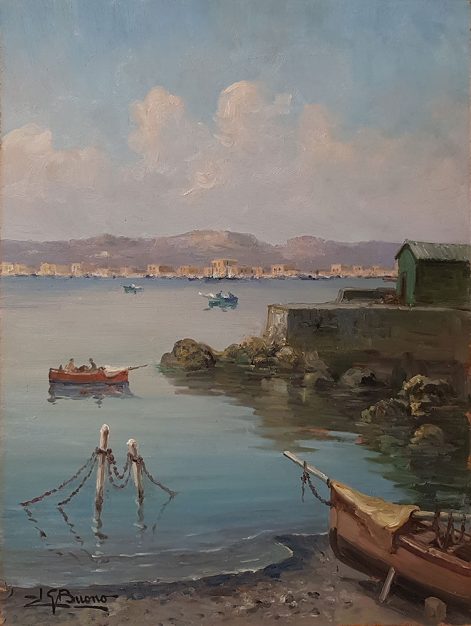 Dipinto di Leon Giuseppe Buono raffigurante il mattino sul mare
