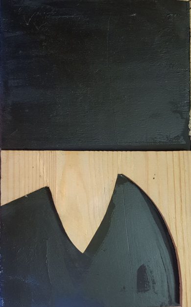 Barisani Renato, opera d'arte astratta dal titolo "Legno", forma di legno su tavoletta dipinta . 23,5x14,5x2 cm del 1999. Esemplare unico.