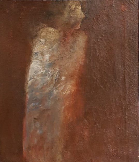 Dipinto del pittore Raffaele Lippi (1911-1982) dal titolo figura con marrone, olio su tela 70x60 cm