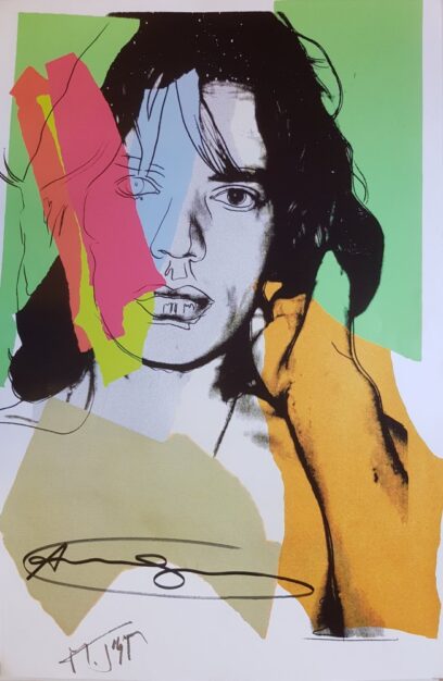 Poster da una serigrafia di Andy Warhol "Mick-Jagger" di 100x65 cm firmato a mano da Andy Warhol