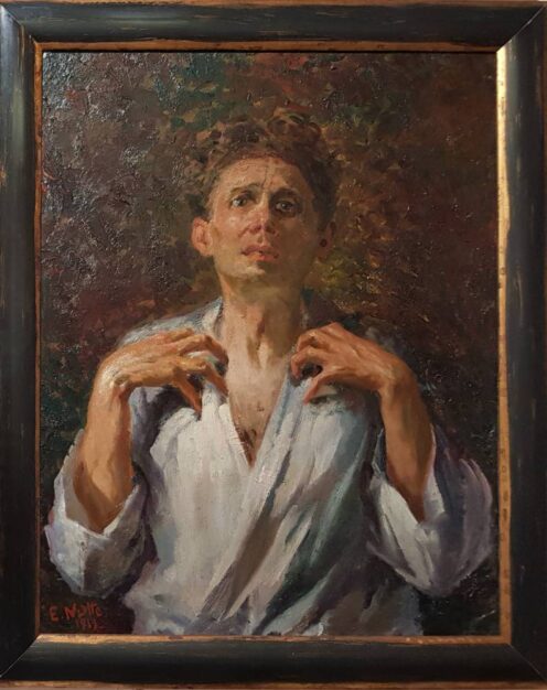 Dipinto incorniciato di Emilio Notte raffigurante l'attore, olio su cartone riportato su tavola 75x60 cm del 1919