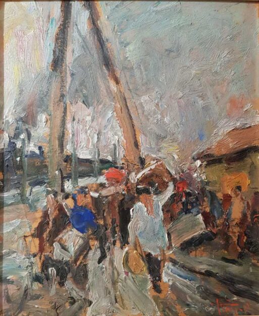 Foto del dipinto di Striccoli Carlo (1897-1980), Nella stazione, olio su cartone 30x25 cm