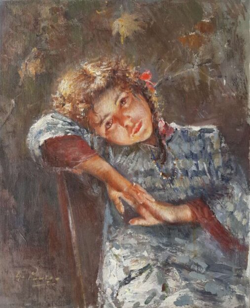 Foto del quadro del pittore Giovanni Panza (18941989) "Fanciulla", olio su tela 50x40 cm