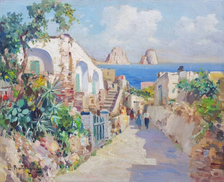 Foto del dipinto di Luigi Bertolingrande raffigurante una veduta di Capri, olio su tela 40x50 cm