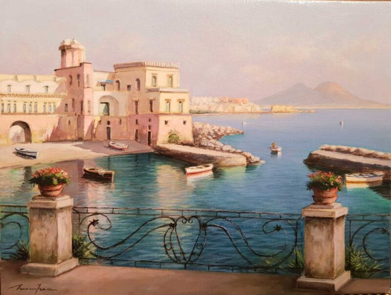 Foto del dipinto del pittore Mario Irace raffigurante "Villa Rocca Matilde a Napoli", olio su tela 30x40 cm
